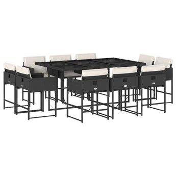 vidaXL 11 Piece Patio Dining Set with Cushions Black Poly Rattan