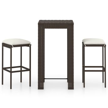 vidaXL 3 Piece Garden Bar Set with Cushions Poly Rattan Brown