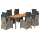 vidaXL 7 Piece Garden Dining Set with Cushions Grey Poly Rattan