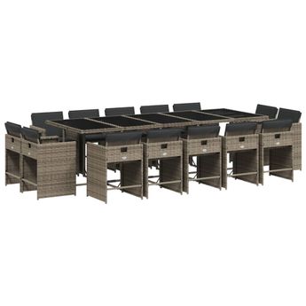 vidaXL 15 Piece Patio Dining Set with Cushions Gray Poly Rattan