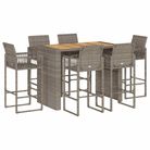 vidaXL 7 Piece Patio Bar Set without Cushions Gray Poly Rattan Acacia