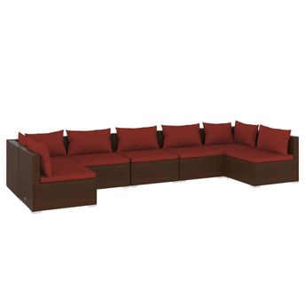vidaXL 7 Piece Patio Lounge Set with Cushions Poly Rattan Brown