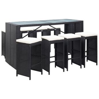 vidaXL 9 Piece Patio Bar Set Poly Rattan Black