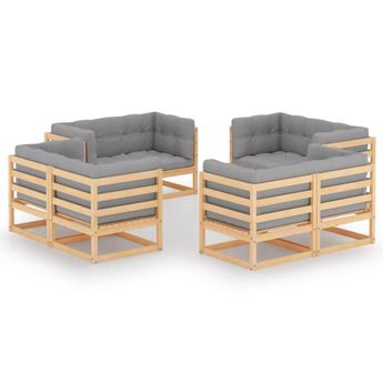 vidaXL 8 Piece Garden Lounge Set with Cushions Solid Wood Pine
