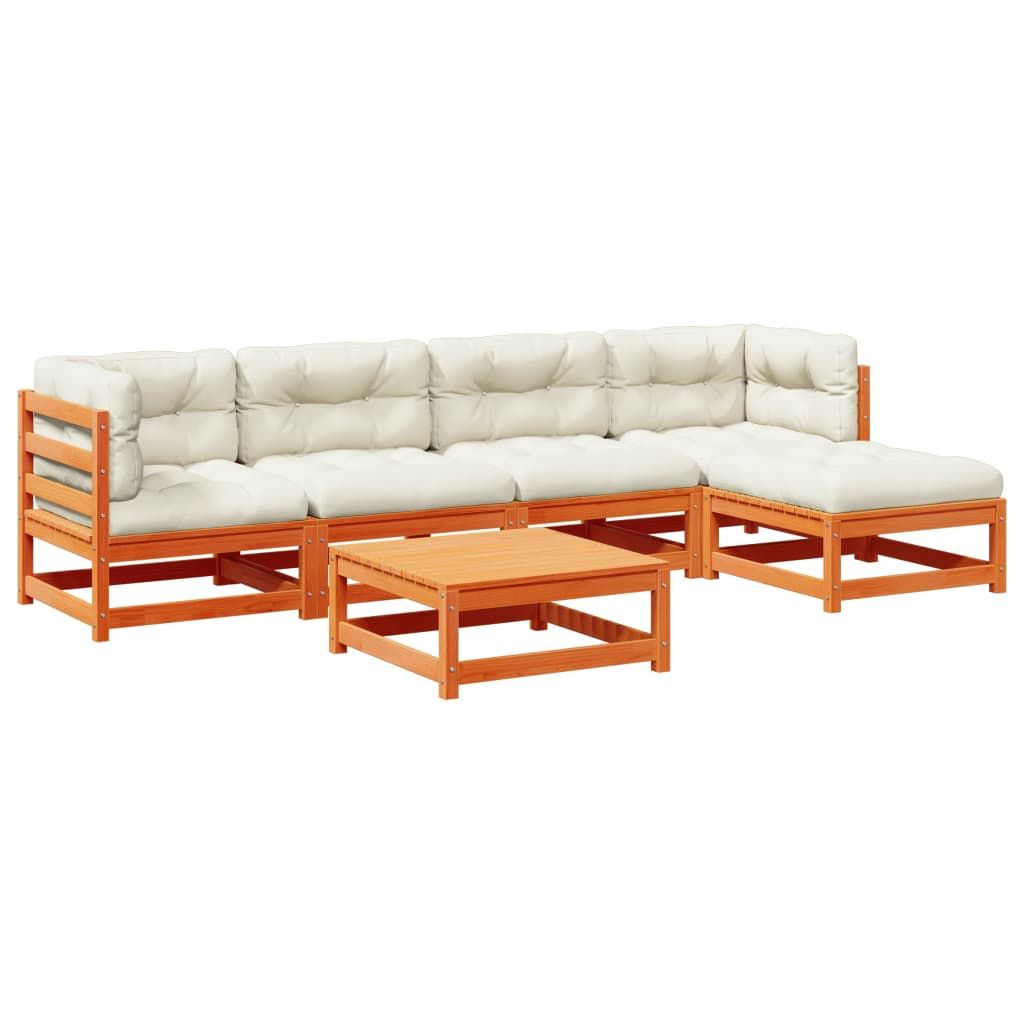 vidaXL 6 Piece Garden Sofa Set with Cushions Wax Brown Solid Wood Pine