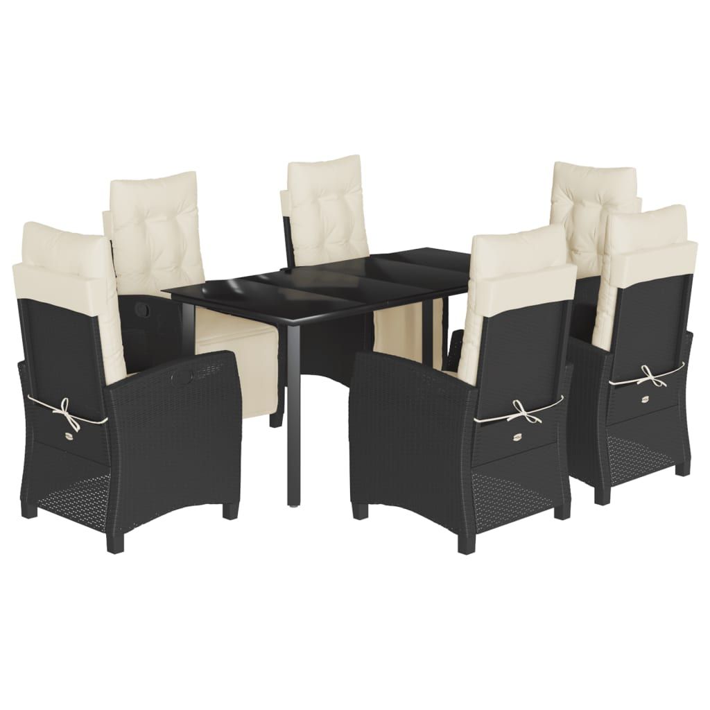 vidaXL 7 Piece Garden Dining Set with Cushions Black Poly Rattan