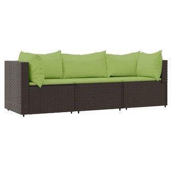 vidaXL 3 Piece Garden Lounge Set with Cushions Brown Poly Rattan