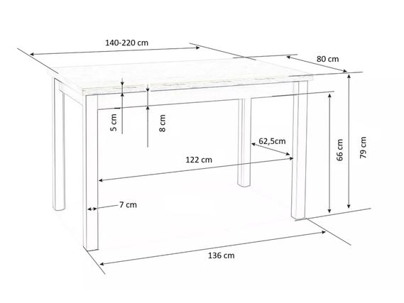 Folding dining table TIAGO 2 140-220x80 - white
