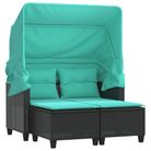 vidaXL Patio Sofa 2-Seater with Canopy and Stools Black Poly Rattan