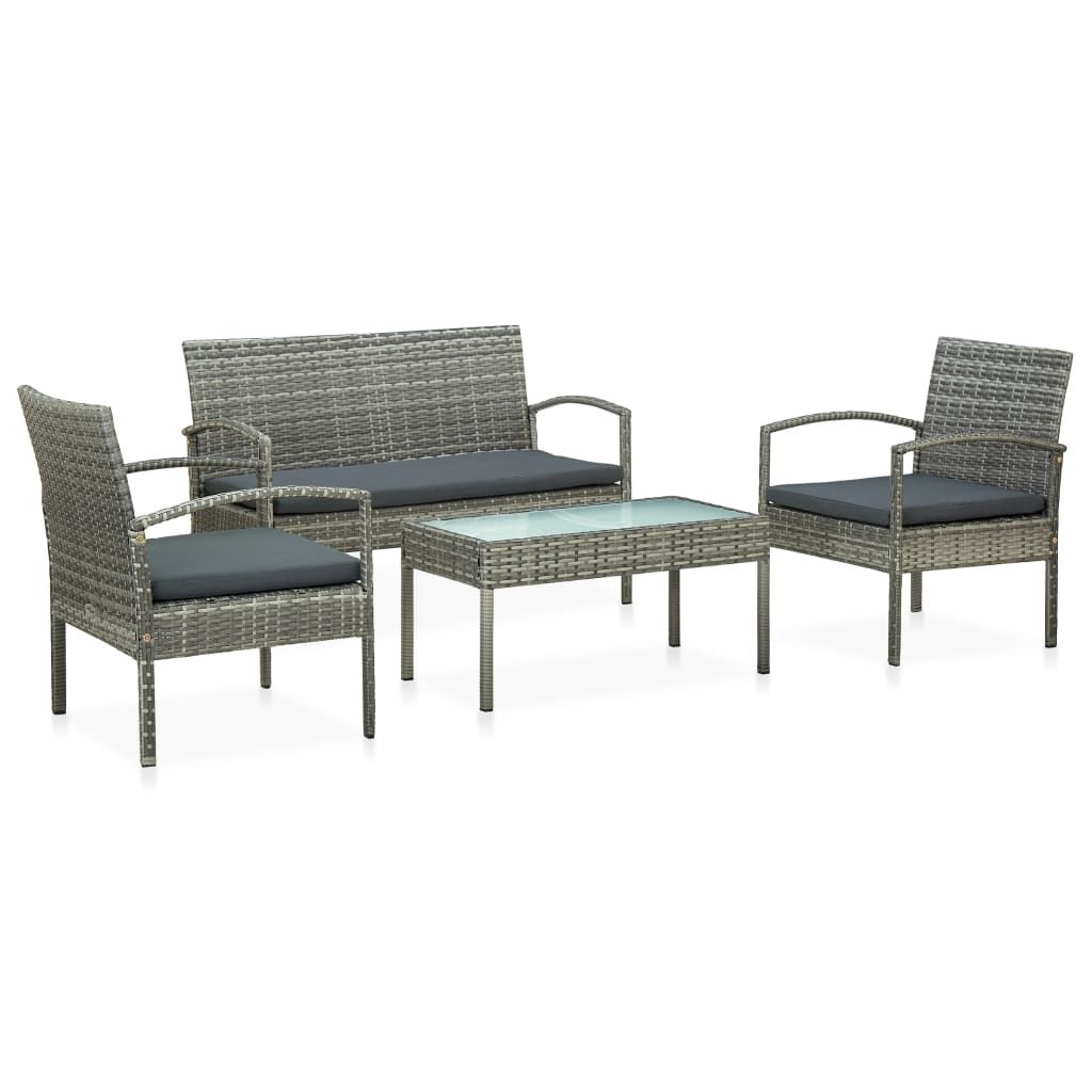 vidaXL 4 Piece Garden Lounge Set with Cushions Poly Rattan Grey