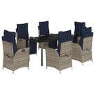 vidaXL 7 Piece Garden Dining Set with Cushions Grey Poly Rattan