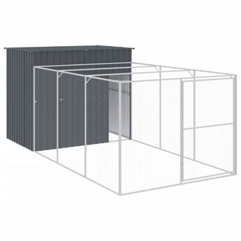 vidaXL Dog House with Run Anthracite 84.3"x179.9"x71.3" Galvanized Steel