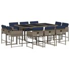 vidaXL 11 Piece Garden Dining Set with Cushions Grey Poly Rattan