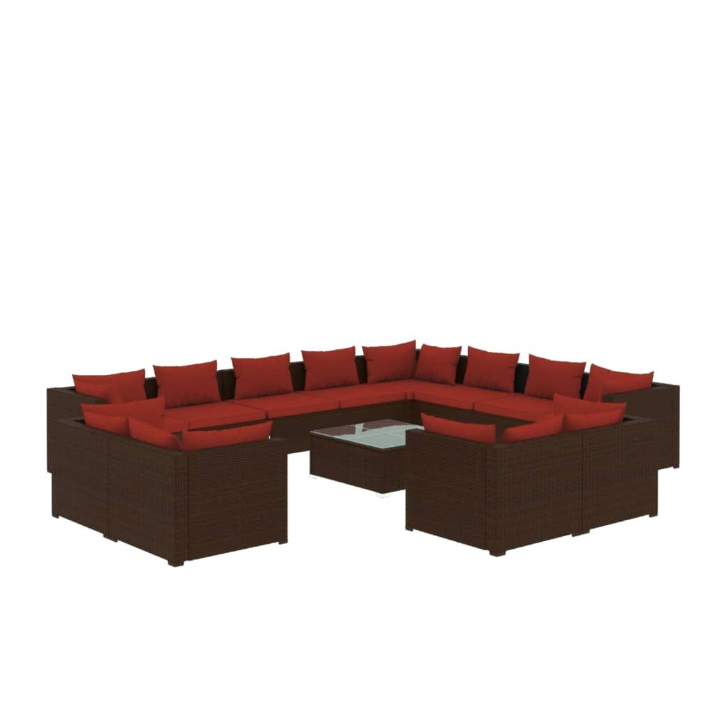 vidaXL 13 Piece Patio Lounge Set with Cushions Brown Poly Rattan