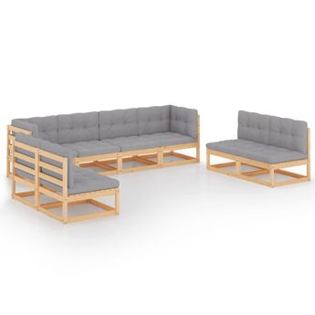 vidaXL 8 Piece Garden Lounge Set with Cushions Solid Wood Pine