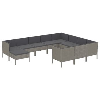 vidaXL 11 Piece Patio Lounge Set with Cushions Poly Rattan Gray
