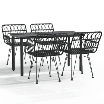 vidaXL 5 Piece Garden Dining Set Black Poly Rattan