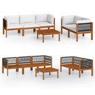 vidaXL 6 Piece Garden Lounge Set with Cushions Cream Wood Acacia&Rope