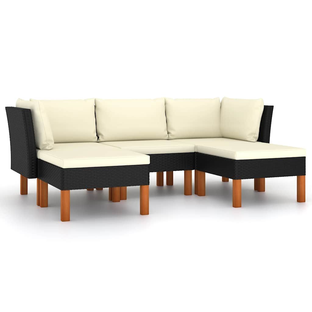 vidaXL 5 Piece Patio Lounge Set with Cushions Poly Rattan Black