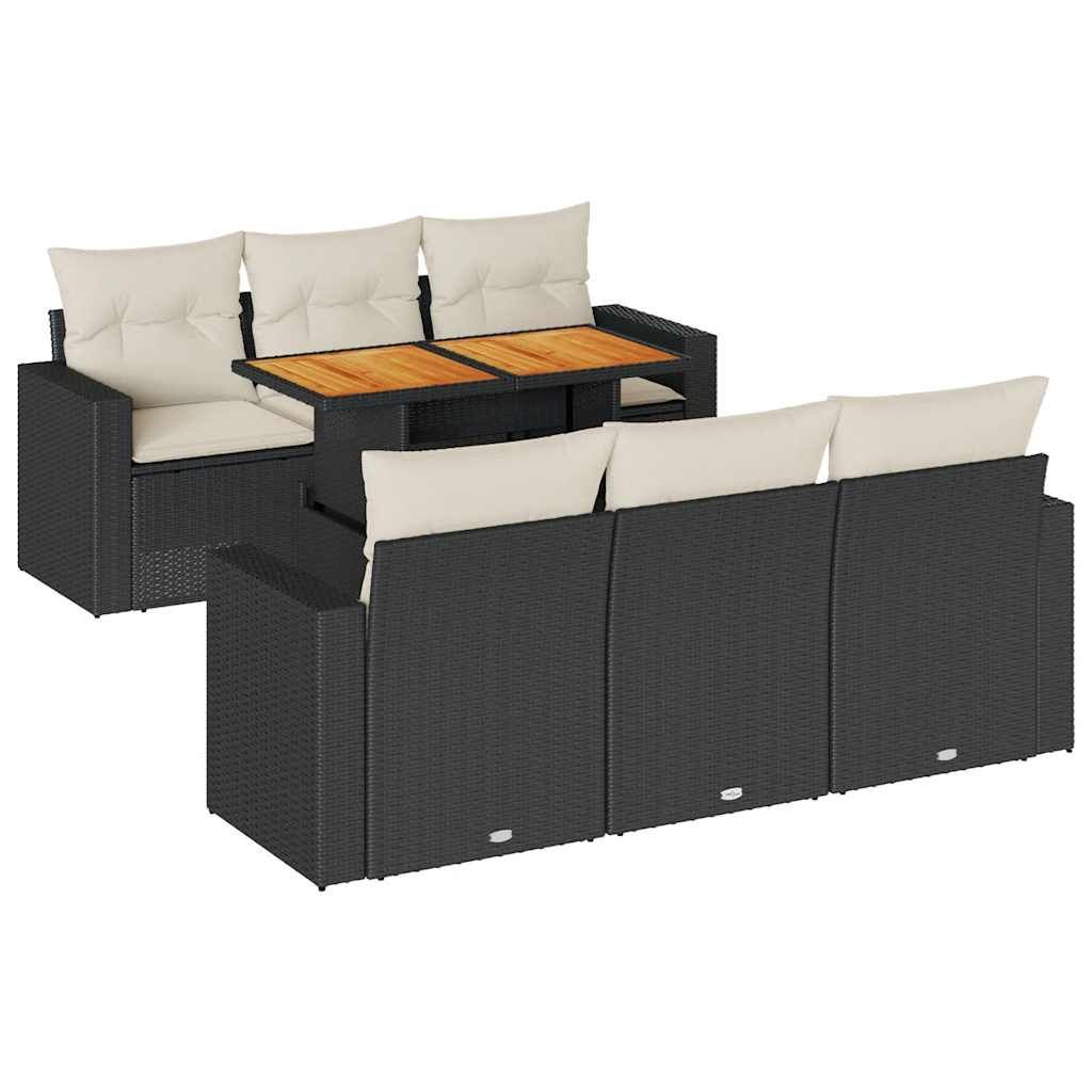 vidaXL 7 Piece Garden Sofa Set with Cushions Black Poly Rattan