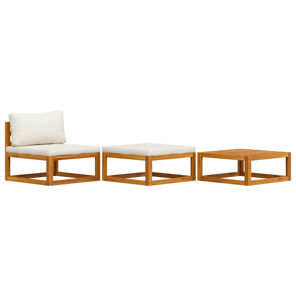 vidaXL 3 Piece Garden Lounge Set with Cream Cushions Solid Acacia Wood