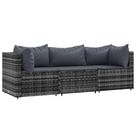 vidaXL 3 Piece Garden Lounge Set with Cushions Grey Poly Rattan