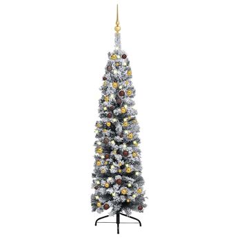 vidaXL Slim Artificial Pre-lit Christmas Tree with Ball Set Green 59.1"