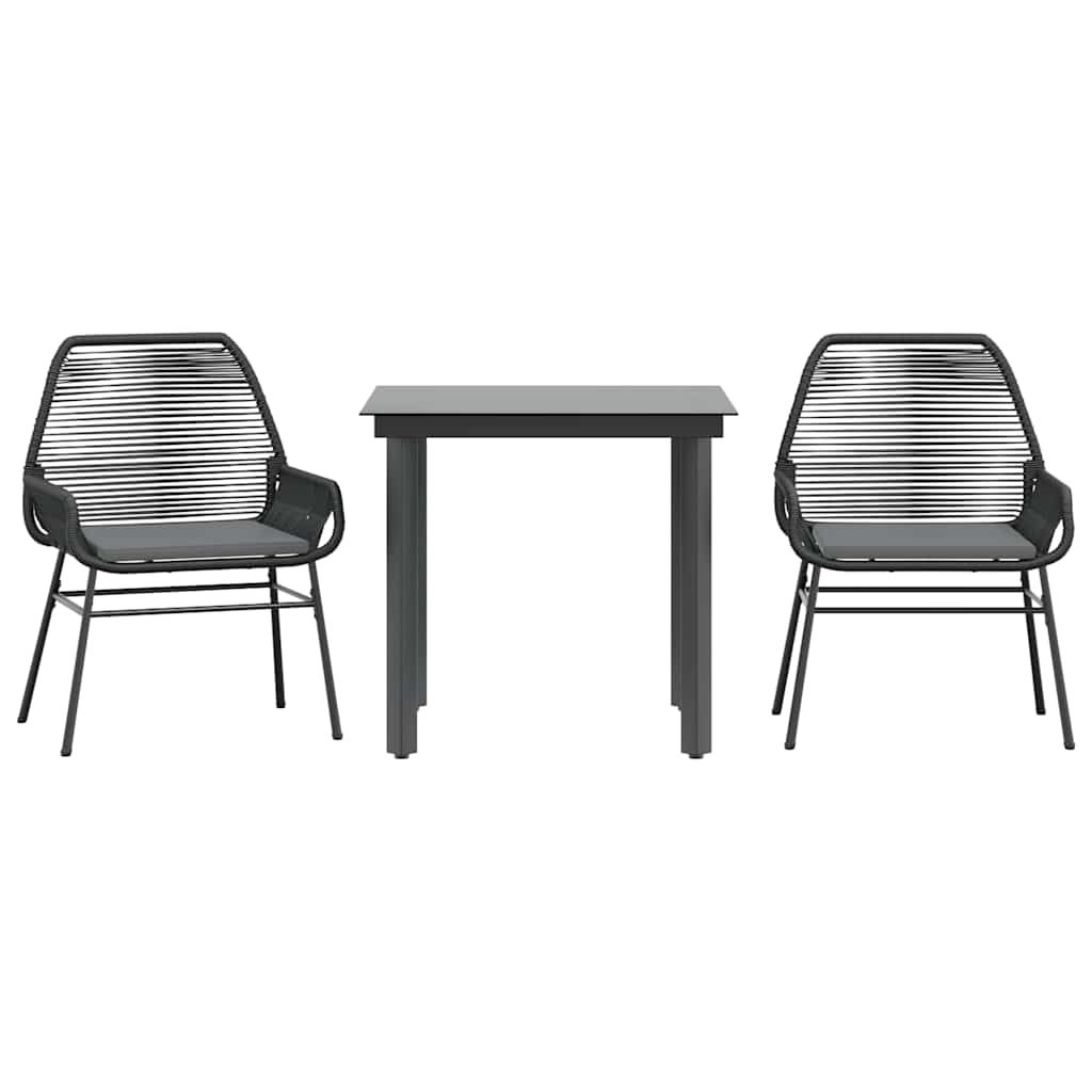 vidaXL 3 Piece Garden Dining Set with Cushions Black Poly Rattan Glass