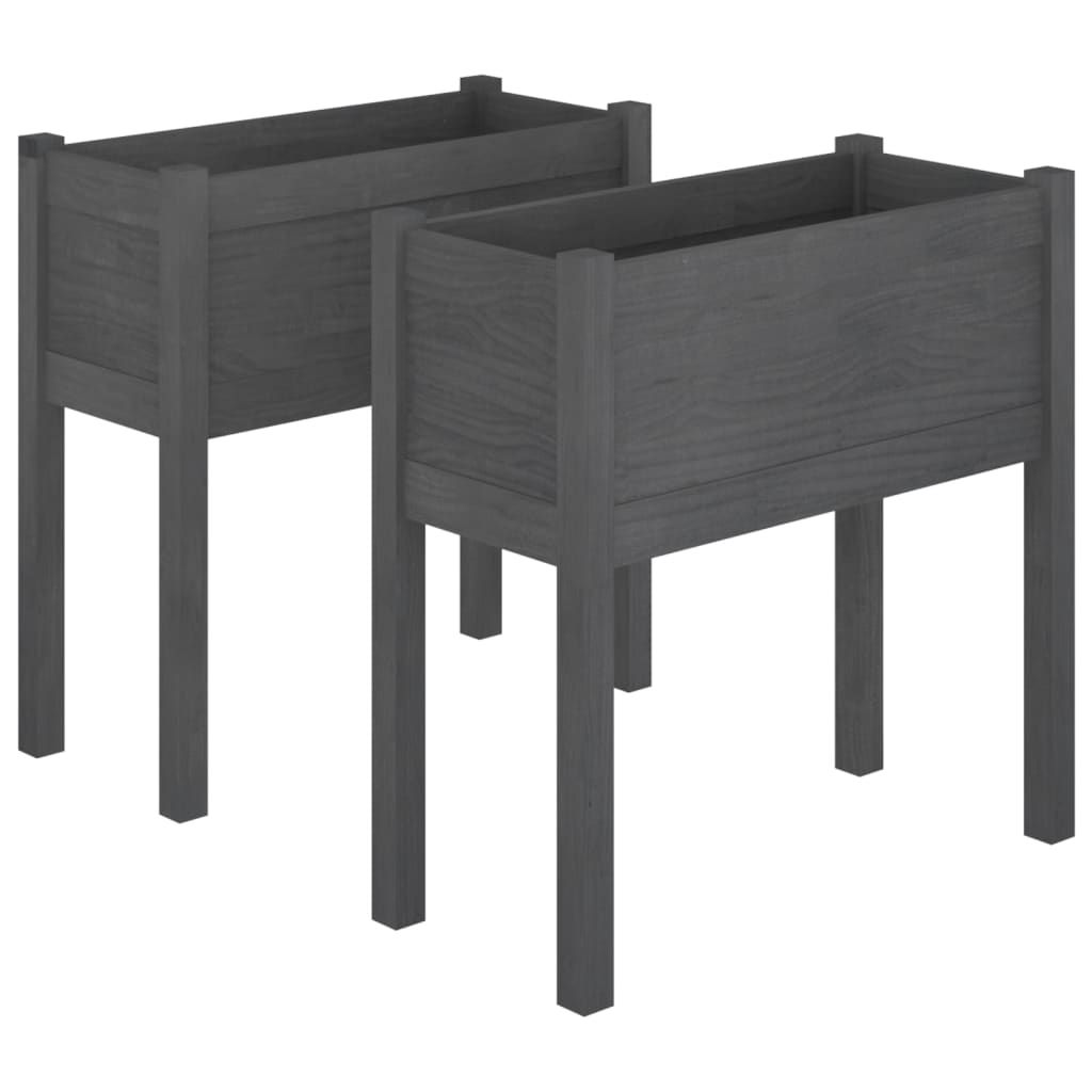 vidaXL Garden Planters 2 pcs Gray 27.6"x12.2"x27.6" Solid Wood Pine