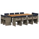 vidaXL 13 Piece Garden Dining Set with Cushions Grey Poly Rattan