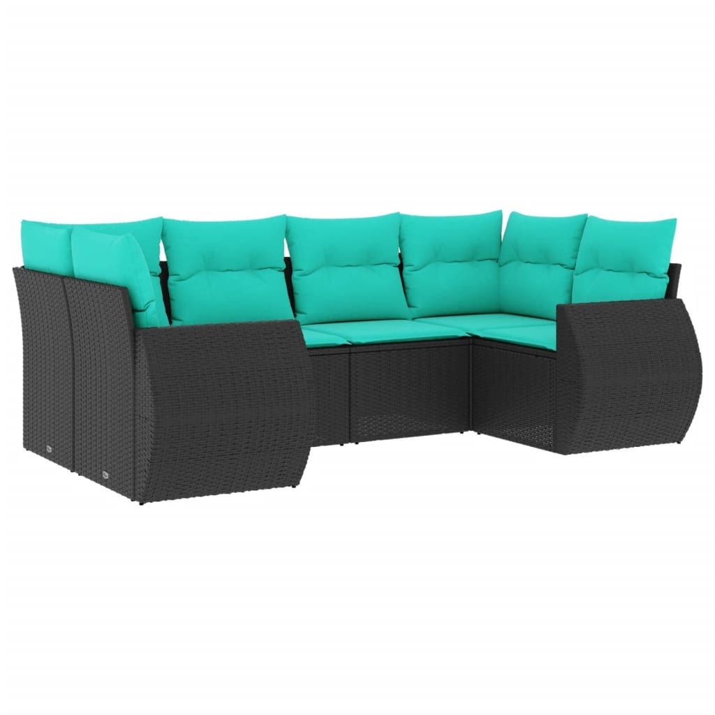 vidaXL 6 Piece Garden Sofa Set with Cushions Black Poly Rattan