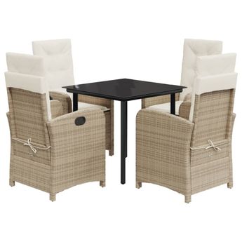 vidaXL 5 Piece Garden Dining Set with Cushions Beige Poly Rattan