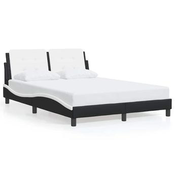 vidaXL Bed Frame without Mattress "Zadar" Black and White 53.9"x74.8" Faux Leather