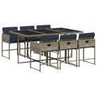vidaXL 7 Piece Garden Dining Set with Cushions Grey Poly Rattan