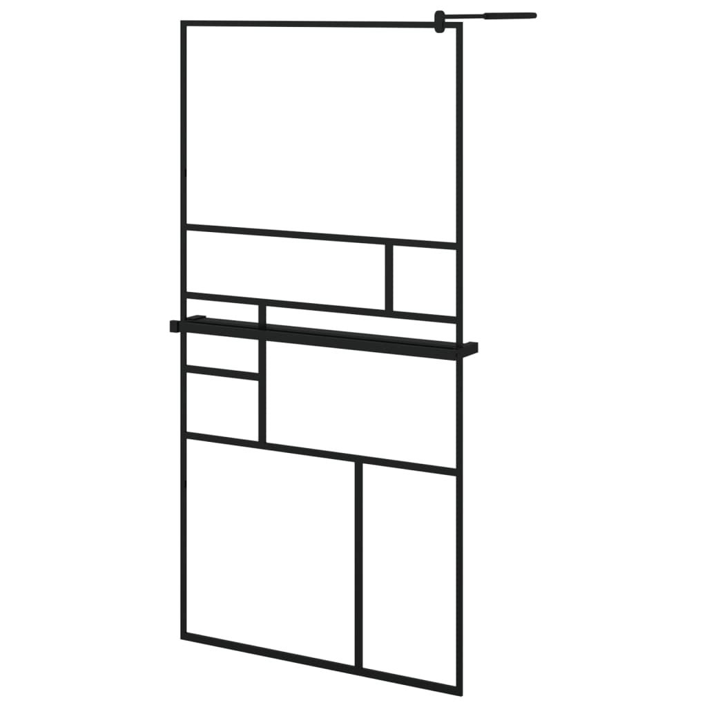 vidaXL Walk-in Shower Wall with Shelf Black 39.4"x76.8" ESG Glass&Aluminum