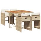 vidaXL 5 Piece Patio Dining Set with Cushions Beige Poly Rattan