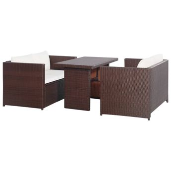 vidaXL 3 Piece Bistro Set Poly with Cushions Rattan Brown