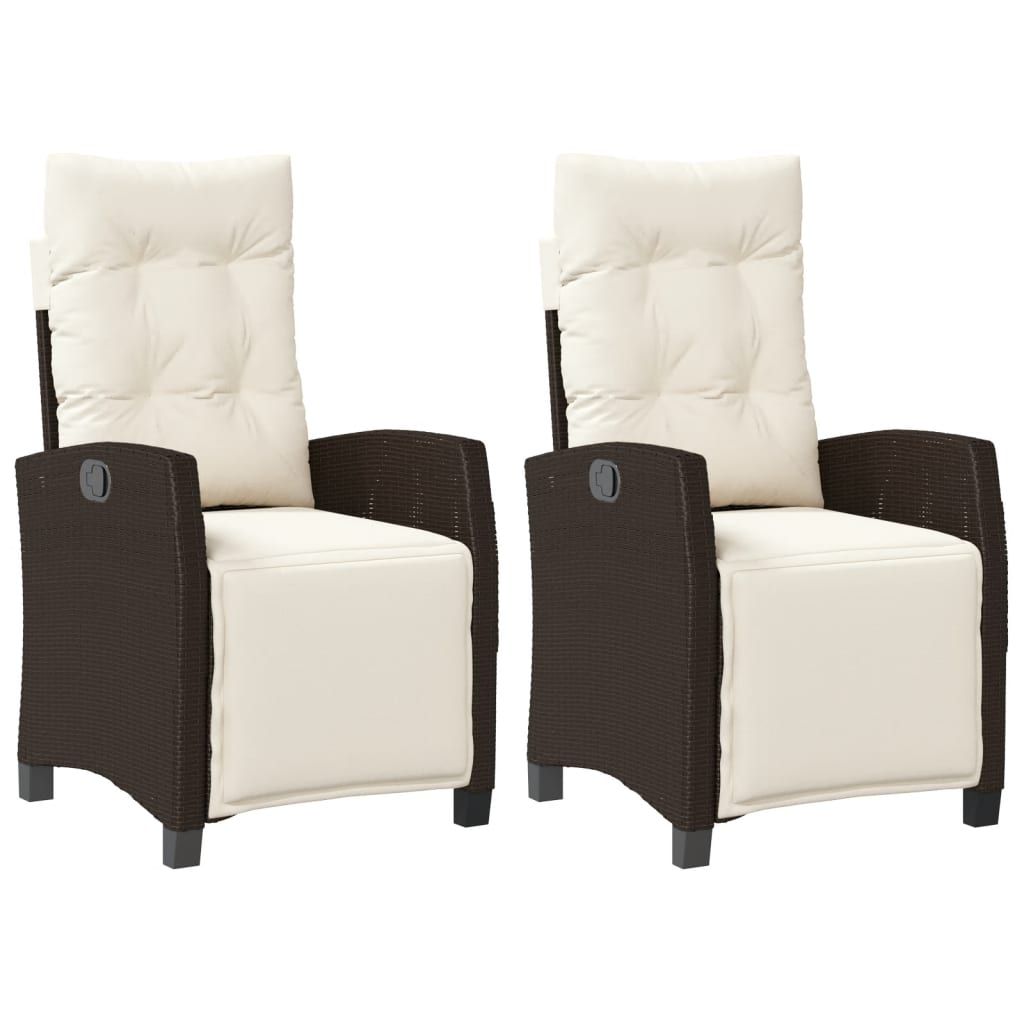 vidaXL Reclining Garden Chairs 2 pcs with Footrest Brown Poly Rattan