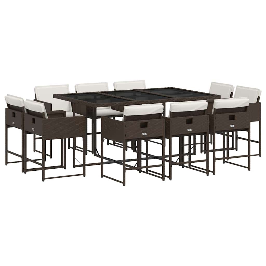 vidaXL 11 Piece Patio Dining Set with Cushions Brown Poly Rattan