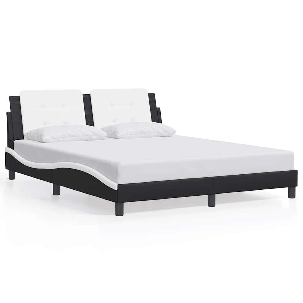 vidaXL Bed Frame without Mattress "Zadar" Black and White 59.8"x79.9" Faux Leather