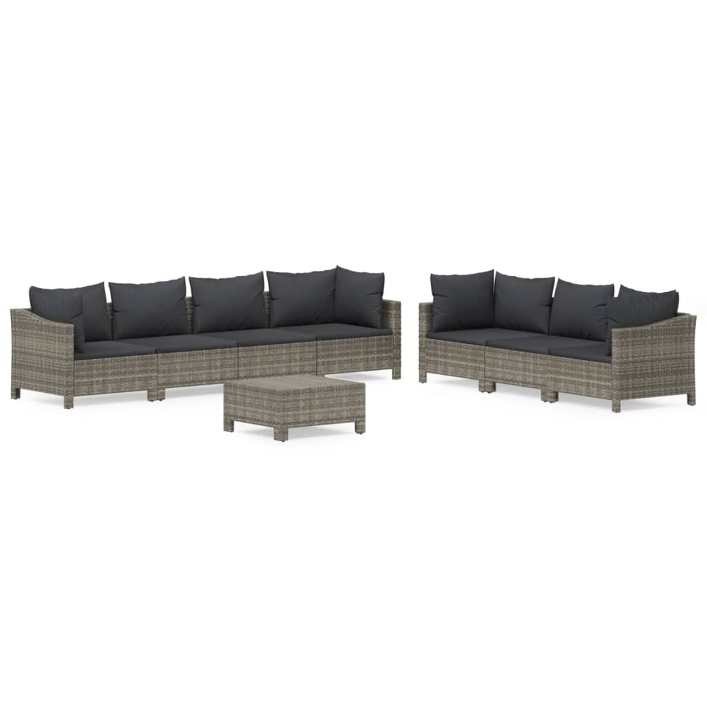 vidaXL 8 Piece Garden Lounge Set with Cushions Grey Poly Rattan