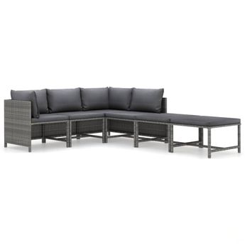 vidaXL 6 Piece Garden Lounge Set with Cushions Poly Rattan Grey