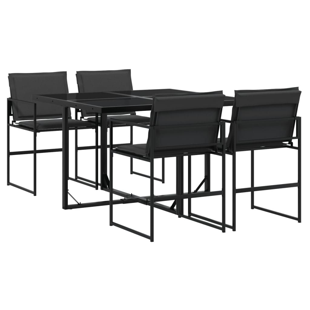 vidaXL 5 Piece Patio Dining Set with Cushions Black Textilene