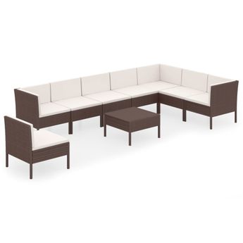 vidaXL 9 Piece Patio Lounge Set with Cushions Poly Rattan Brown
