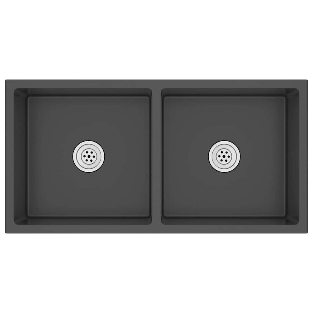 vidaXL Handmade Kitchen Sink Black Stainless Steel