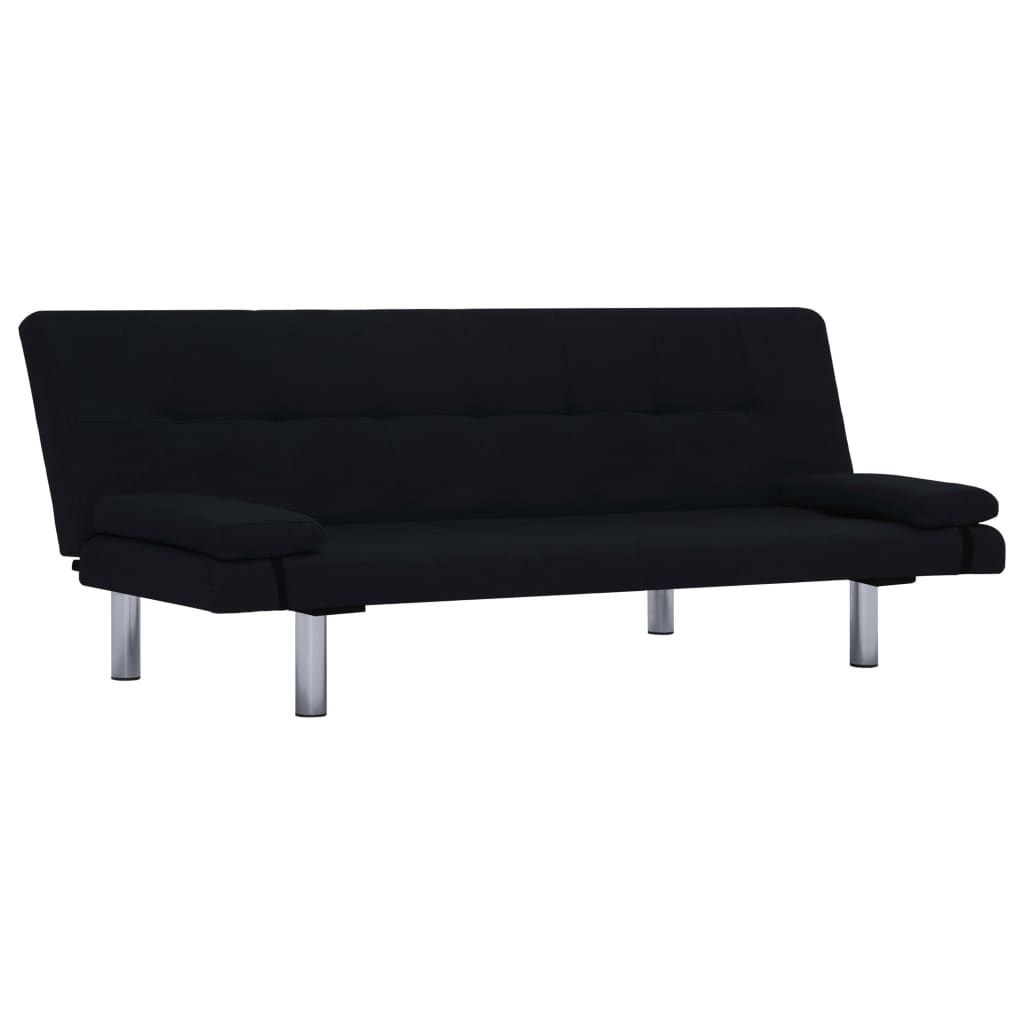 vidaXL Sofa Bed with Two Pillows Black Fabric