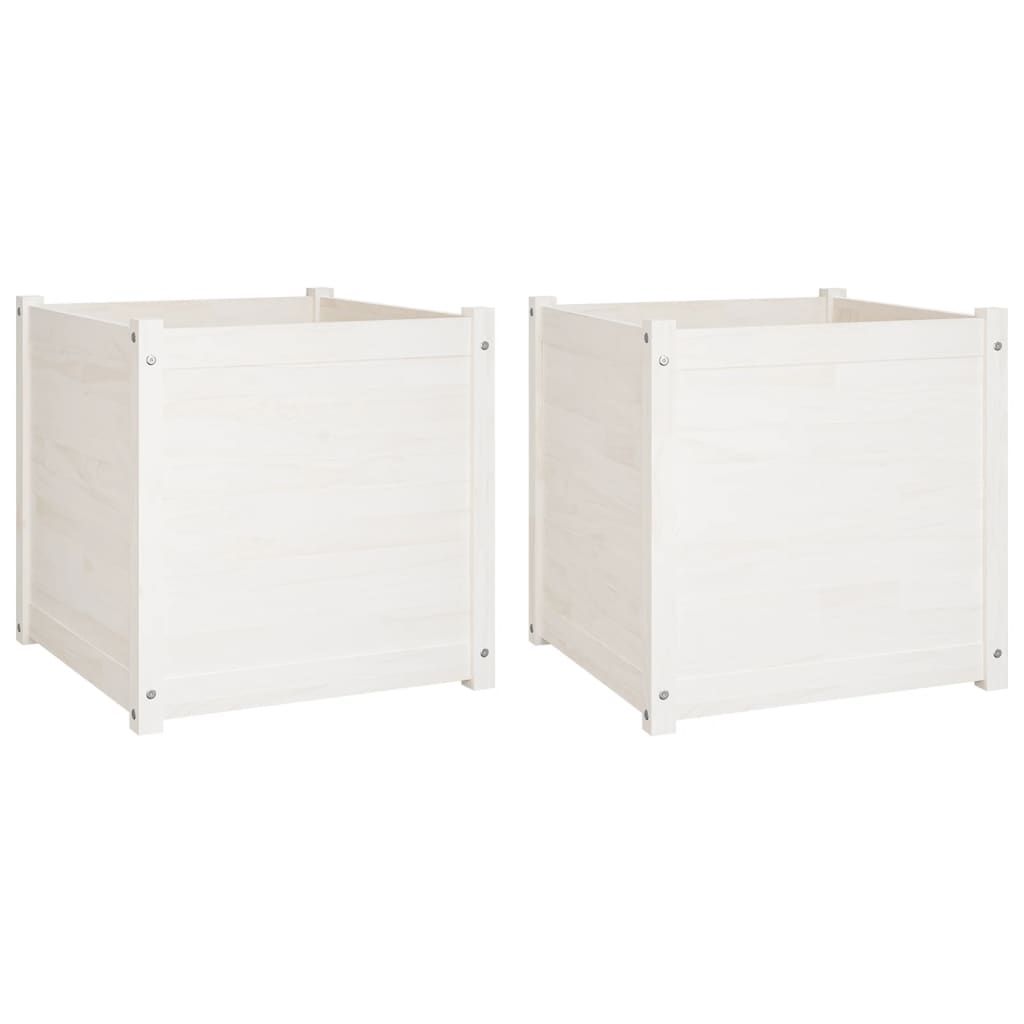 vidaXL Garden Planters 2 pcs White 23.6"x23.6"x23.6" Solid Wood Pine