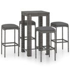 vidaXL 5 Piece Patio Bar Set with Cushions Poly Rattan Gray