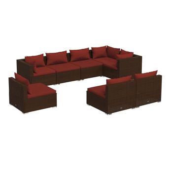 vidaXL 8 Piece Patio Lounge Set with Cushions Poly Rattan Brown