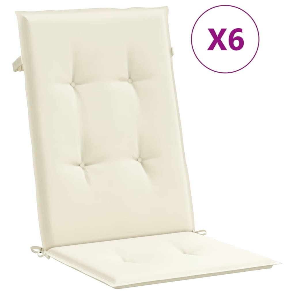 vidaXL Garden Highback Chair Cushions 6 pcs Cream 120x50x3 cm Fabric